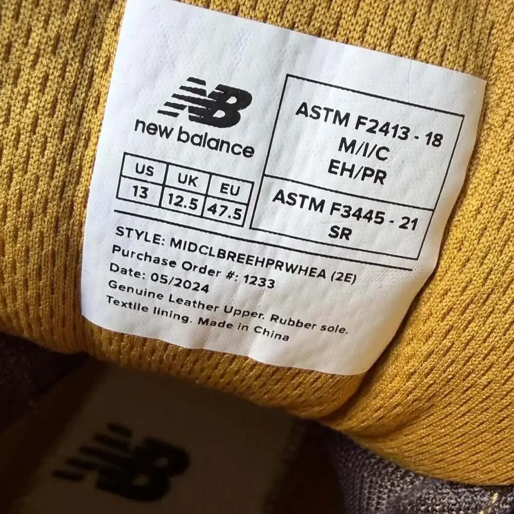 New Balance Calibre Mid Work Boots Wheat Men's US 13